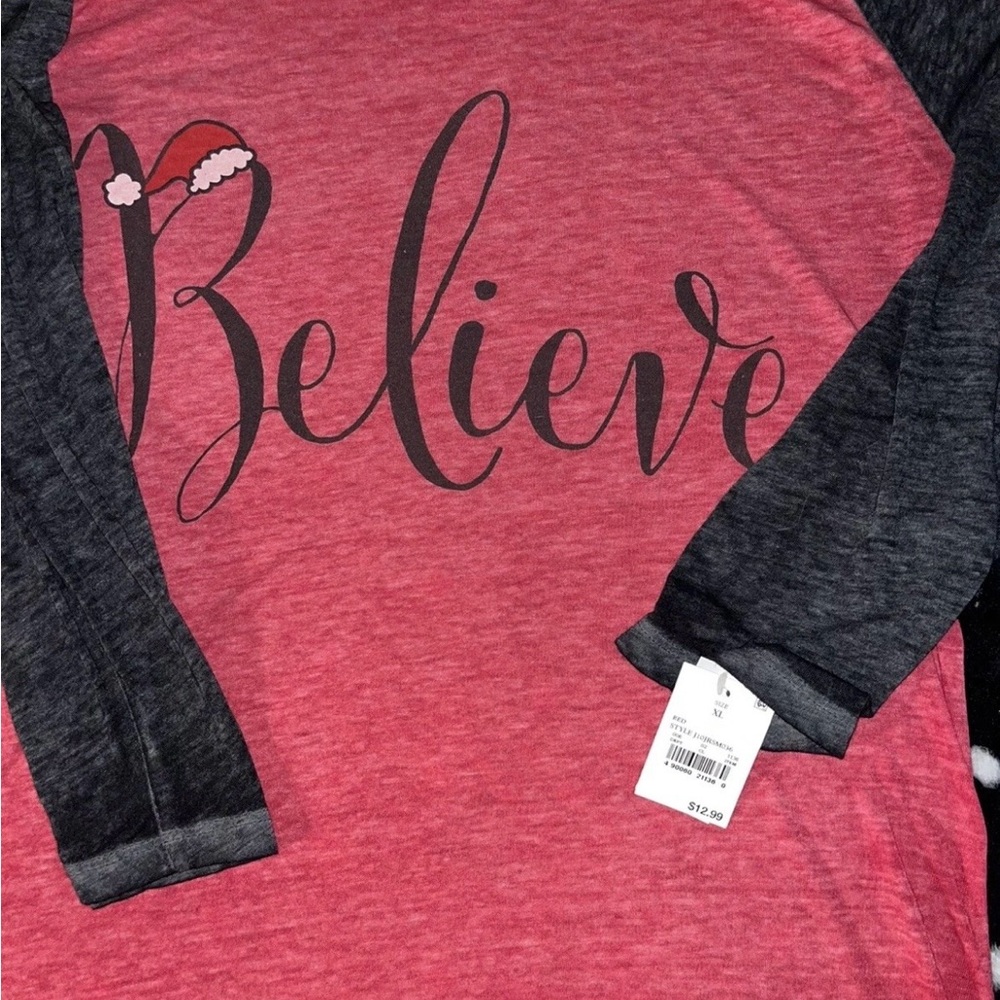 Red and Black 'Believe' Long Sleeve Shirt